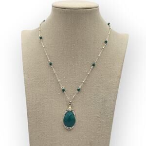 Teal Teardrop Pearl & Rhinestone Pendant Necklace Silver –  Vintage Romantic